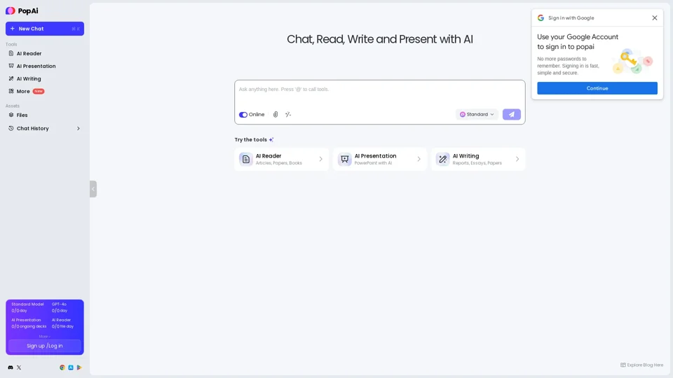 PopAi: Chat, Read, Write and Present with AI