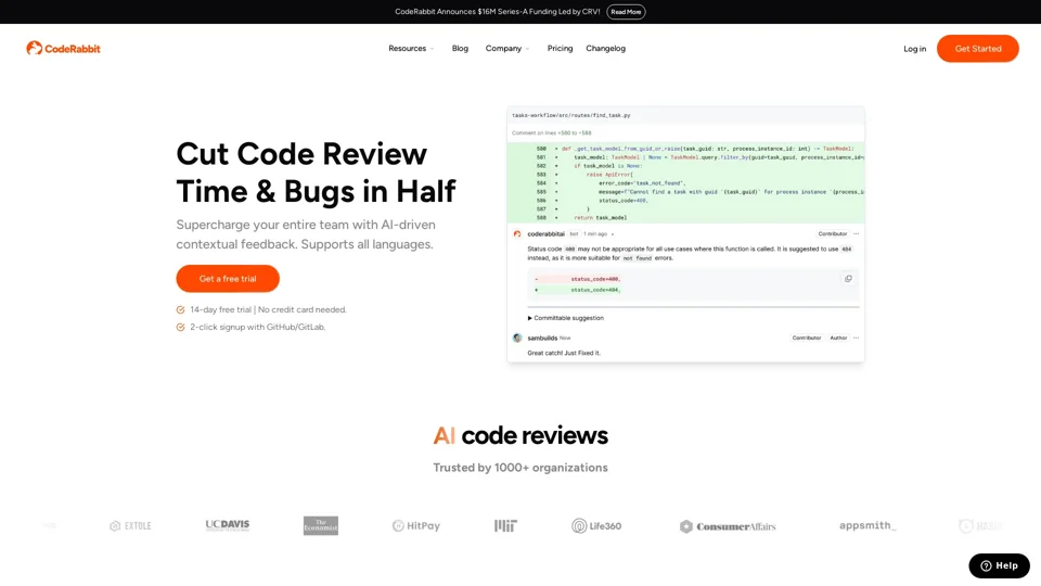 AI Code Reviews | CodeRabbit | Try for Free