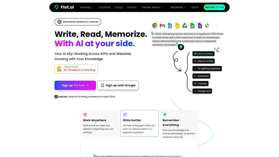 Flot AI: Write, Read, Memorize with Al at your side.