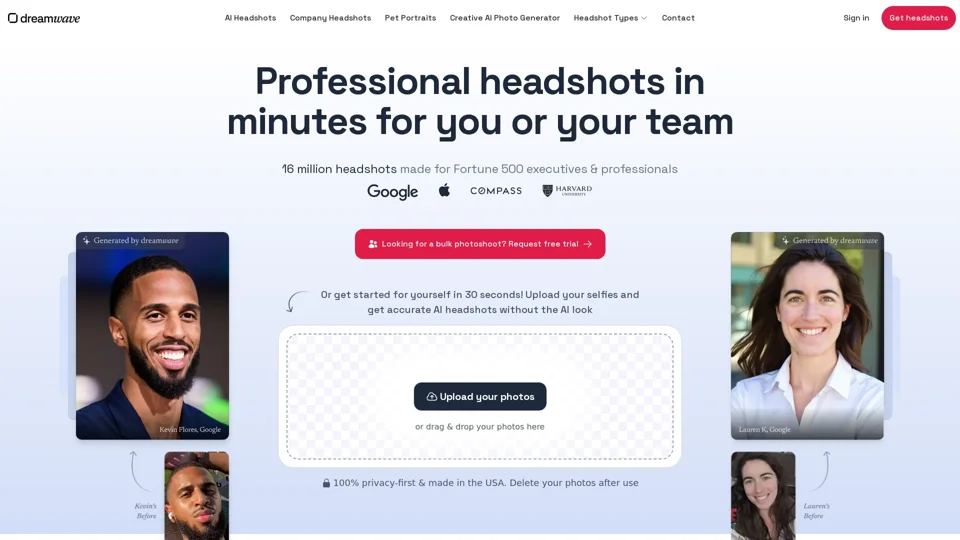 Dreamwave | Professional headshots in minutes, made with AI