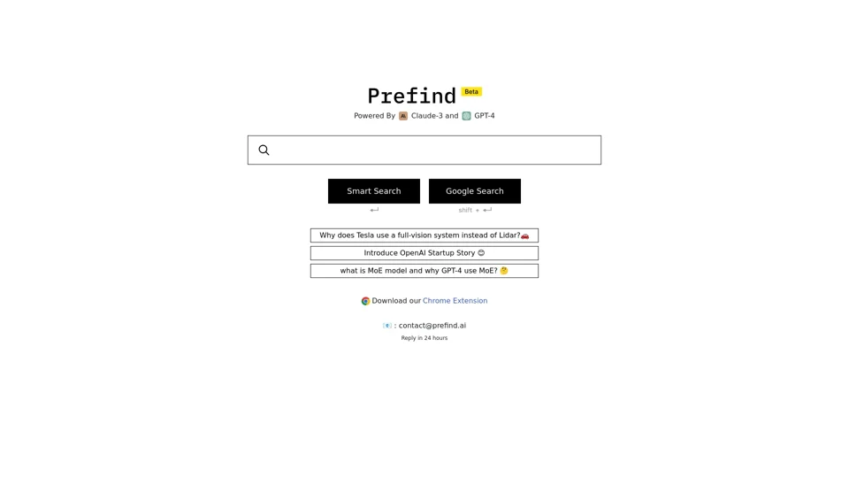 Prefind - Your AI Search powered by Claude-3 & GPT-4