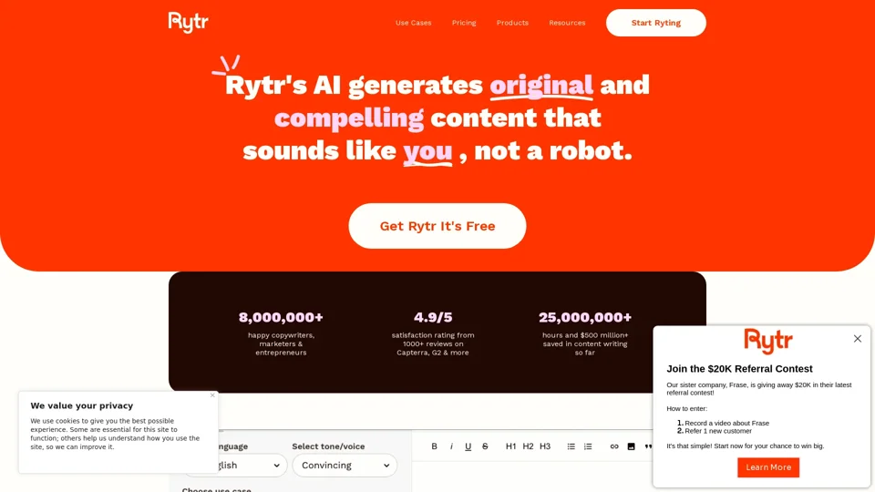 Free AI Writer, Content Generator & Writing Assistant | Rytr