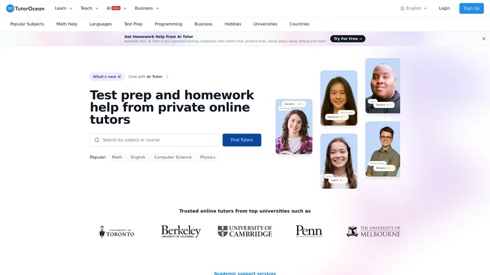 Find Affordable Private Online Tutors and Homework Help & Test Prep - TutorOcean