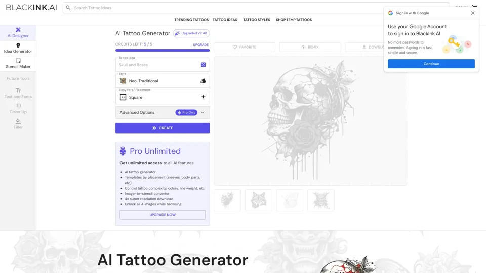 Free AI Tattoo Generator App - Design Unique Tattoo Ideas in Seconds