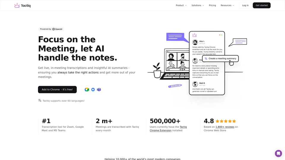 Tactiq.io -  AI Meeting Transcripts for Google Meet, Zoom & Teams